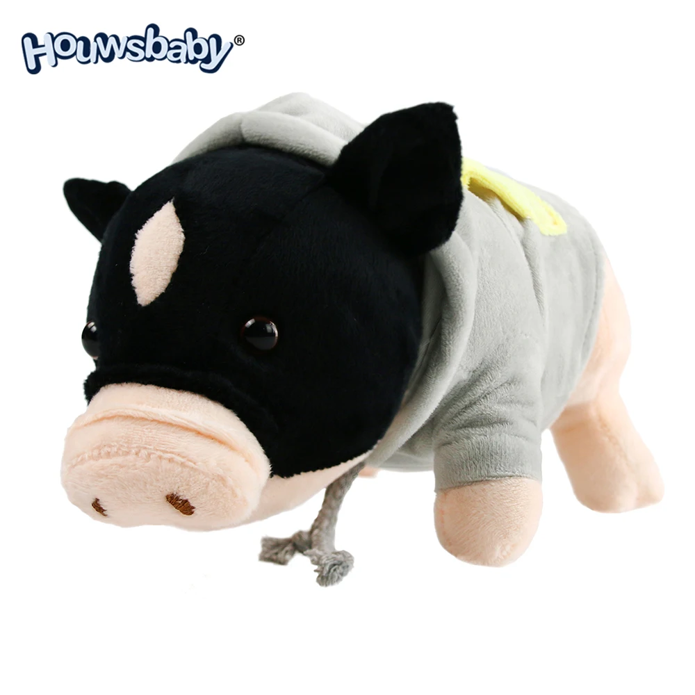 

Houwsbaby Miniature Pig Stuffed Animals Plush Piggy Realistic Chubby Soft Toy in Hoody with Curly Tail, Black, 12''