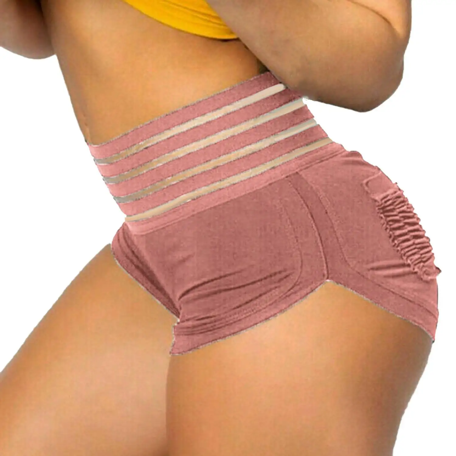 

Women's High Waist Tight Peach Hip Shorts Hip Yoga Pants Fitness Running Pink L Size
