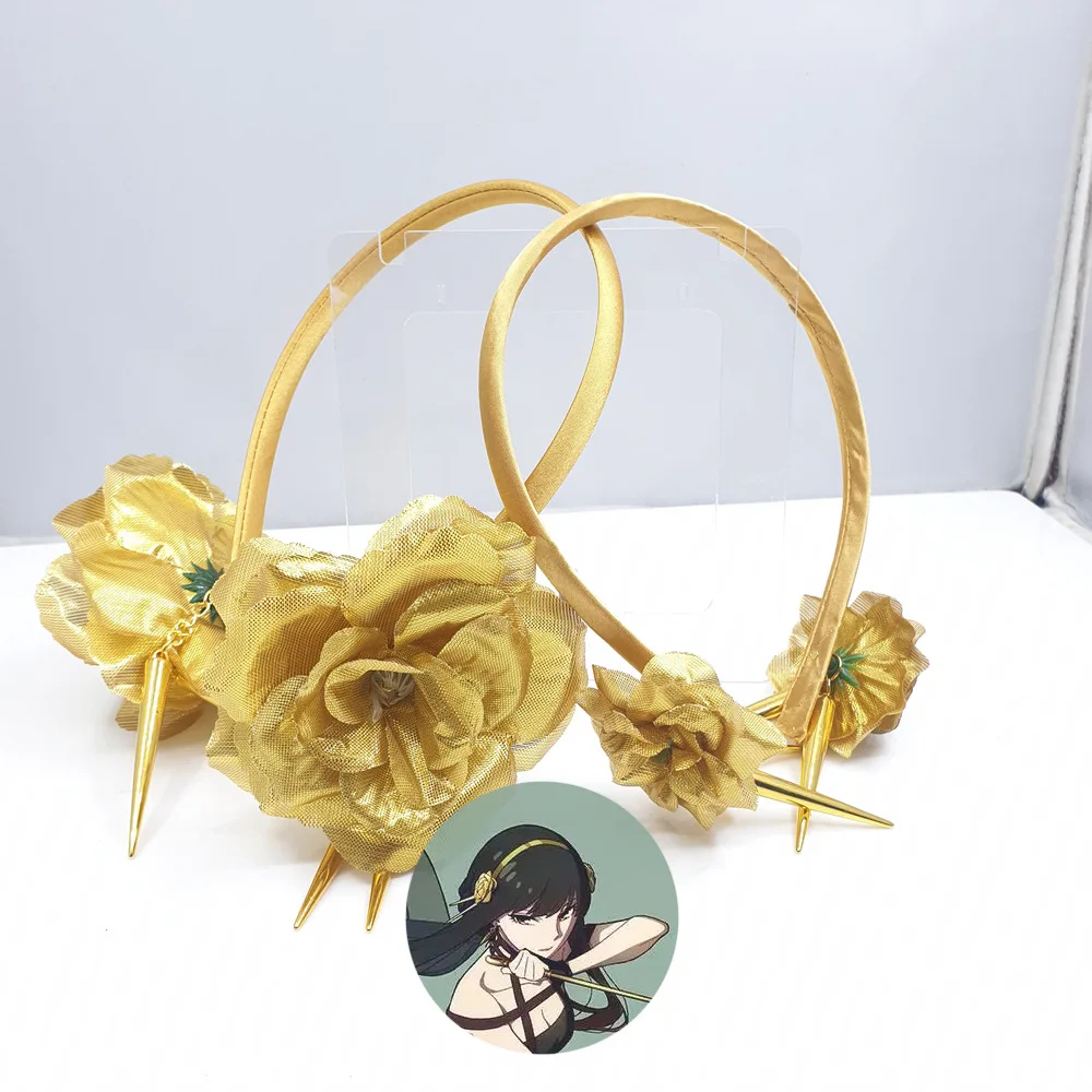 

Anime SPY×FAMILY Briar Cosplay Yor Forger Gold Rose Flowers Headwear Hairpin Halloween Headband Hairband Hair Accessories Prop