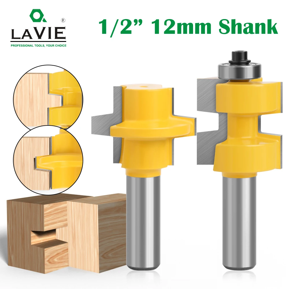 

2pcs 12mm 1/2 Shank T-Slot bearings Square Tooth Tenon Bit Milling Cutter Carving Router Bit set for Woodworking