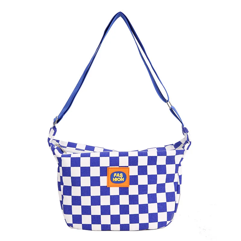 

Корейская Холщовая Сумка для женщин, новая вместительная Повседневная Студенческая сумка через плечо, Ретро сумка-мессенджер в шахматную к...