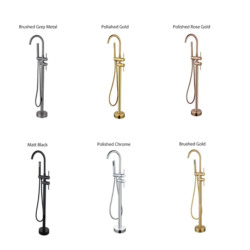 Напольный смеситель для ванны водопроводный кран из латуни две ручки крепление