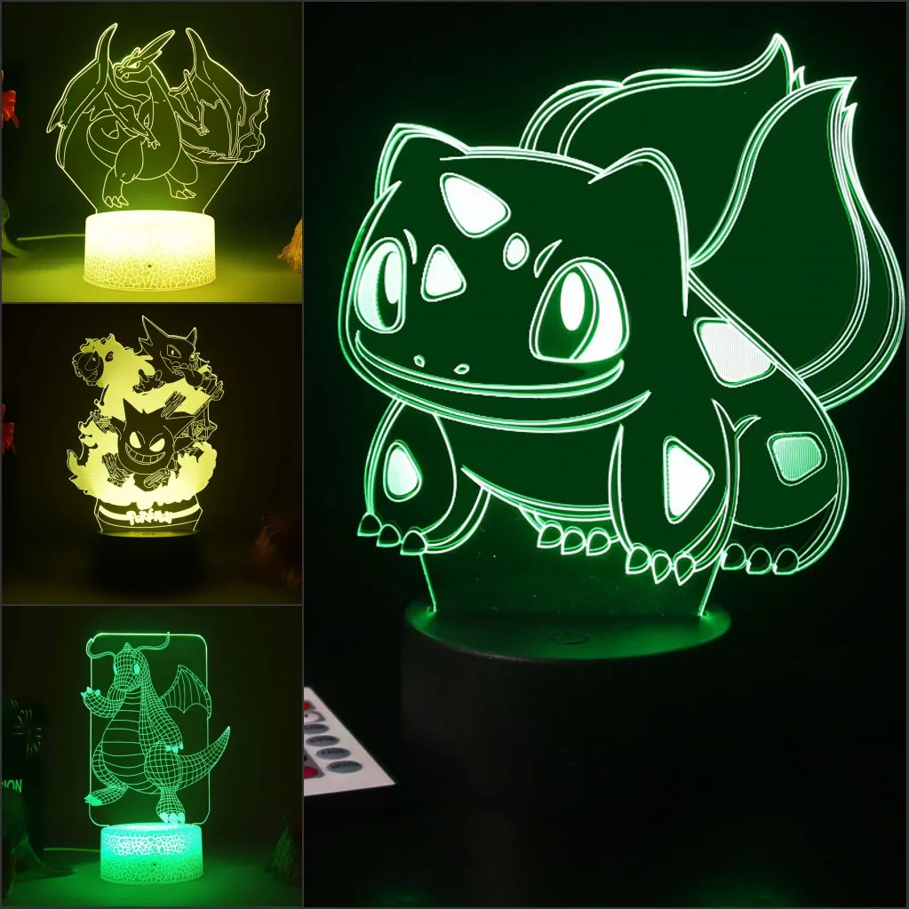 

3D Anime Pokemon Night Light 7 Color LED Touch Visual Light Children's Bedroom Decoration Birthday Gift for Children