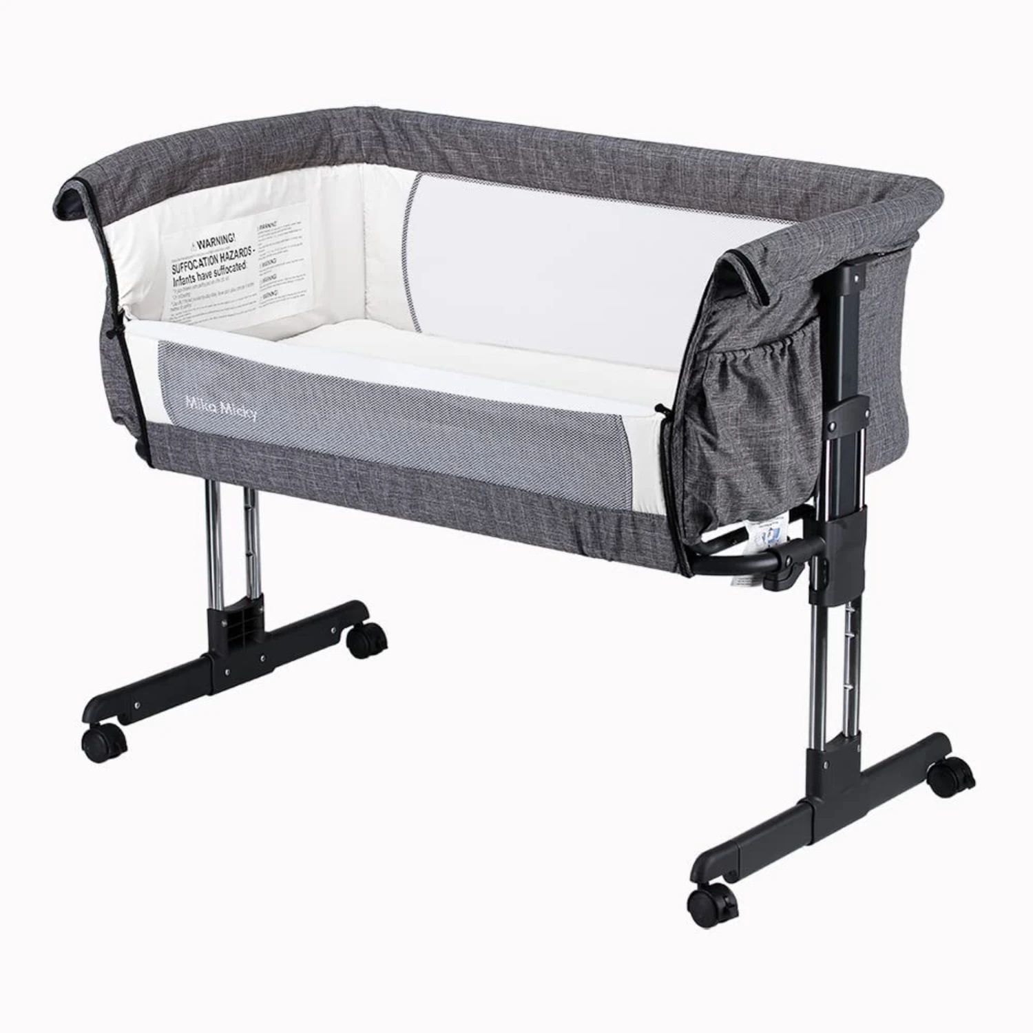 

Micky Bassinet Bedside Sleeper Bedside Crib Easy Folding Portable Crib All mesh 2022 New,Grey