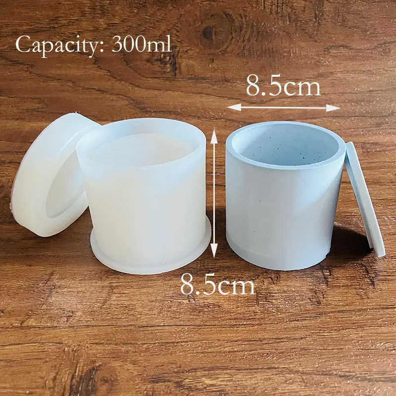 Silicone Molds for Concrete Candle Vessel Mold Cement Cup with Lid Round Storage Tank Plaster Clay |
