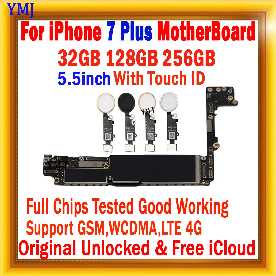 32gb/128gb/256 for iPhone 7 plus Motherboard with IOS Original unlock icloud for iphone 7 5.5 inch Mainboard with Chips MB Plate