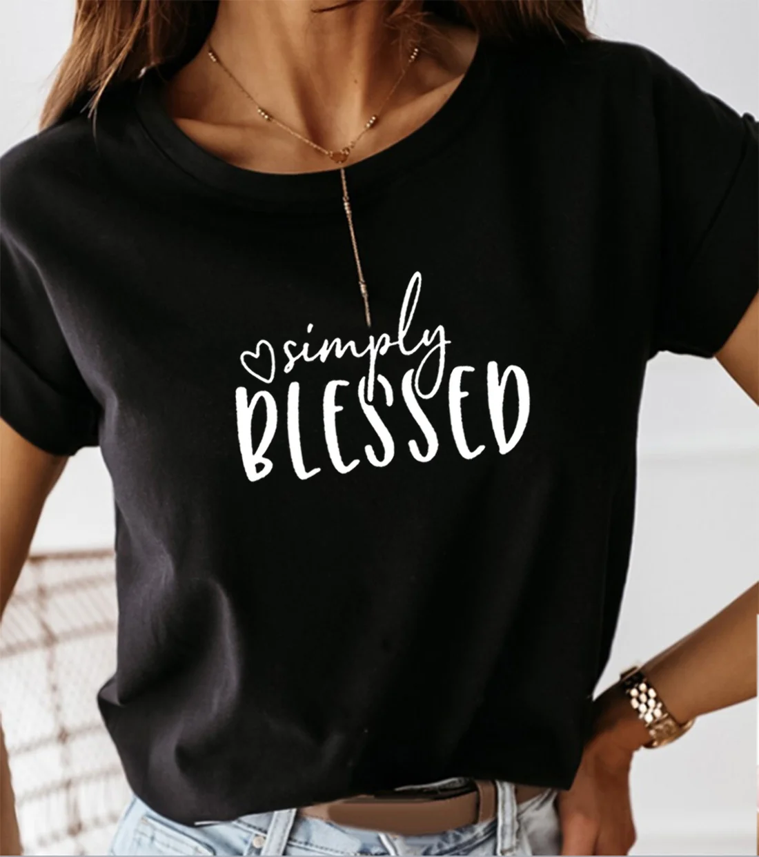 

Simply Blessed T Shirts Women T-shirt Short Sleeve Tshirt Women Tee Shirt