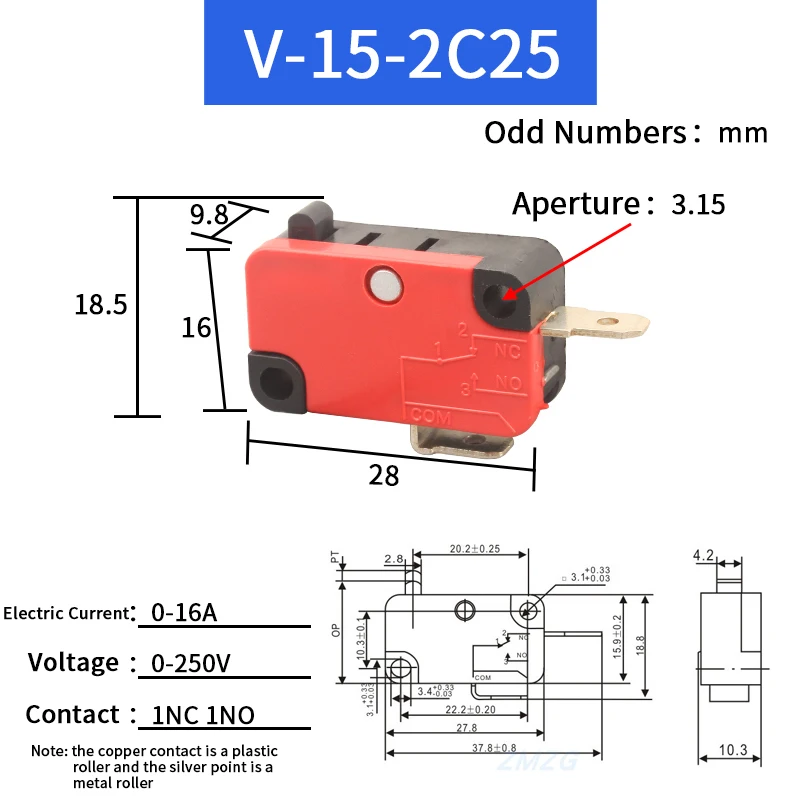 

Микро-переключатель SPDT медный 15А 250В