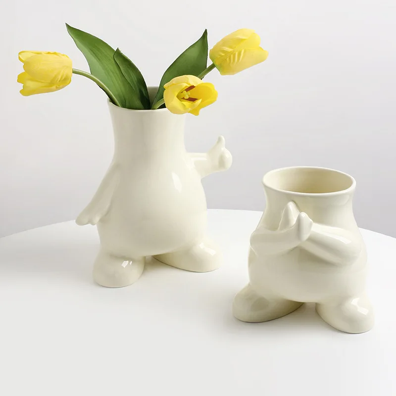 

Маленькая керамическая ваза в кремовом стиле, Высококачественная гостиная, обеденный стол, композиция из сухих цветов, домашние украшения