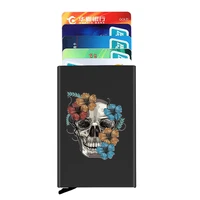 steampunk flower skull printing anti theft id credit card holder thin aluminium metal wallets pocket case bank card box