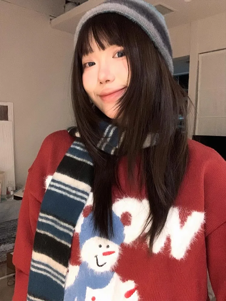 Красный рождественский атмосферный свитер с круглым вырезом Ice Man женский