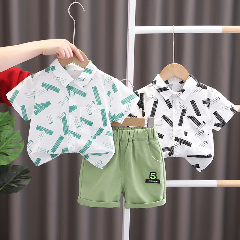 

Новый летний детский комплект, комплект из двух предметов с короткими рукавами для мальчиков, рубашка с английскими буквами для мальчиков М...