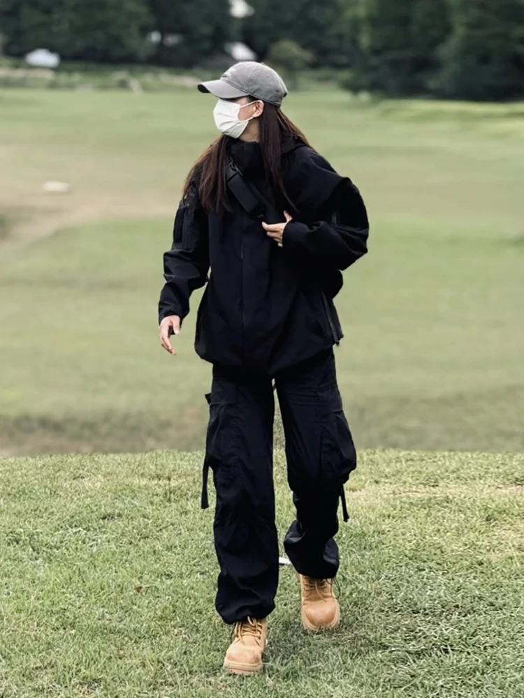 Американские черные комбинезоны Мужская Черная куртка воина подходящие брюки