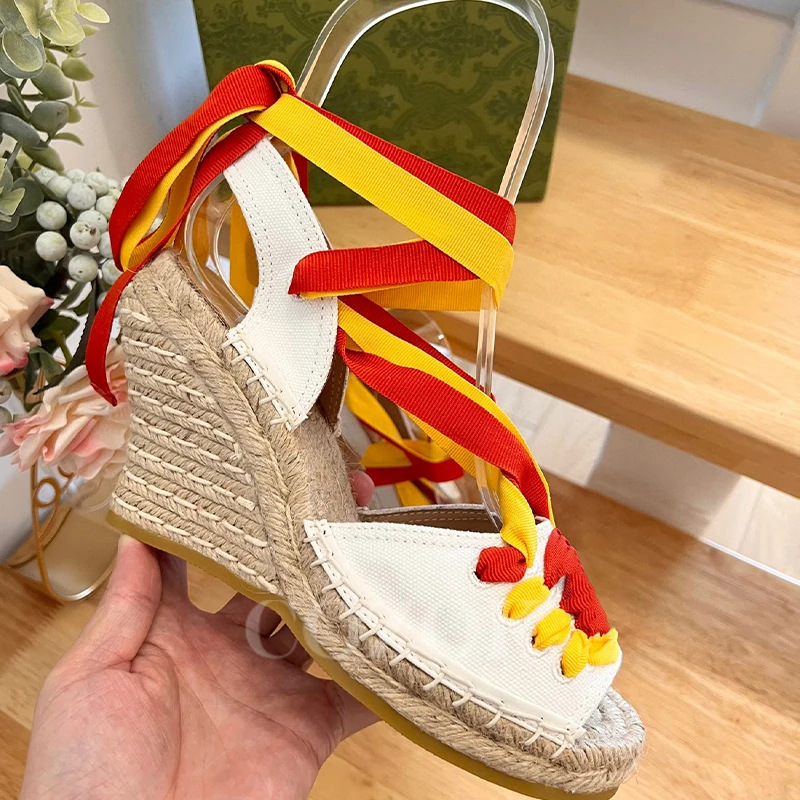 

Женская фотообувь 2023, женские босоножки на высоком каблуке с круглым носком, с плетеной платформой