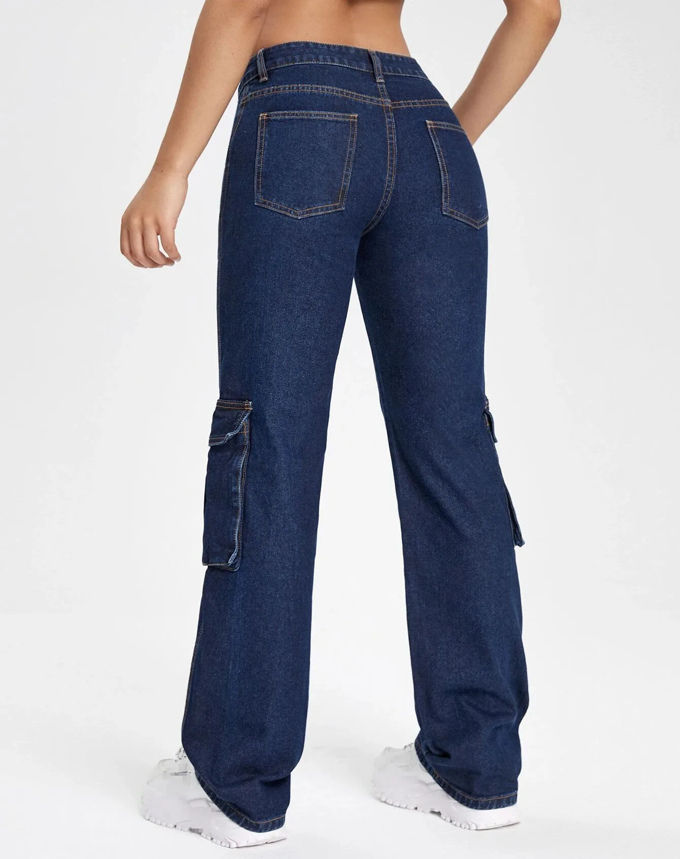 

Women's Denim Pants New Fashion Trend Jeans Pockets Workwear Denim Straight Pants Female