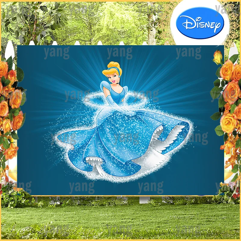 Magic Disney White Star Glitter Cinderella Dreamy Cartoon Blue Background Free Customize Princess Girl Birthday Party Backdrop