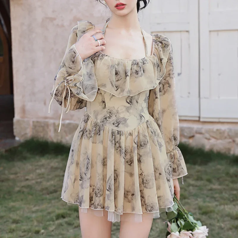 Женский слитный купальник купальный костюм с плиссированным подолом Сетчатое