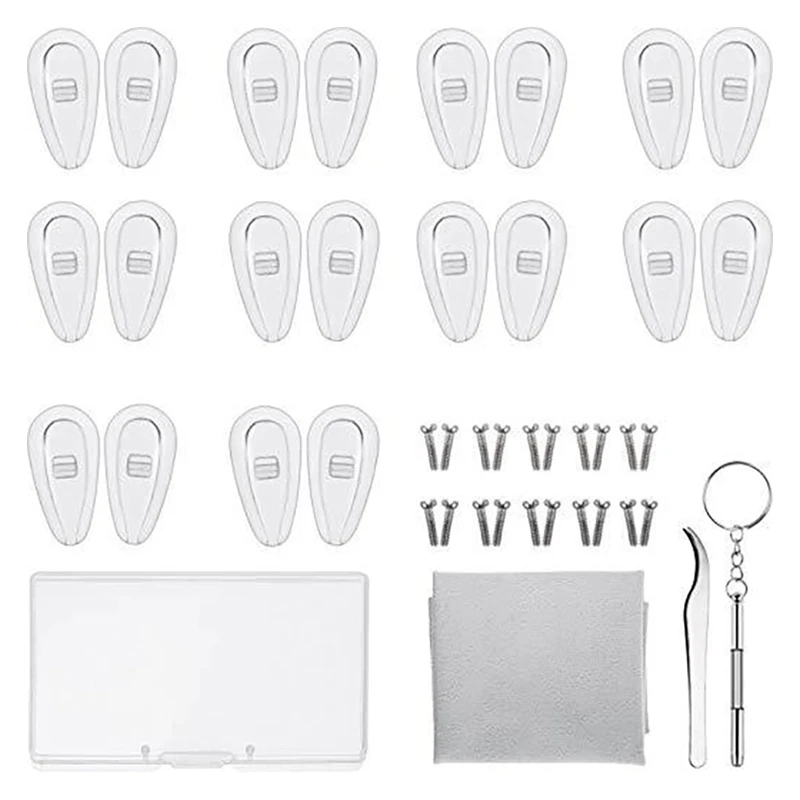 

10 пар силиконовых накладок на нос для воздушной камеры, набор для ремонта очков, винты для очков и мини-отвертки