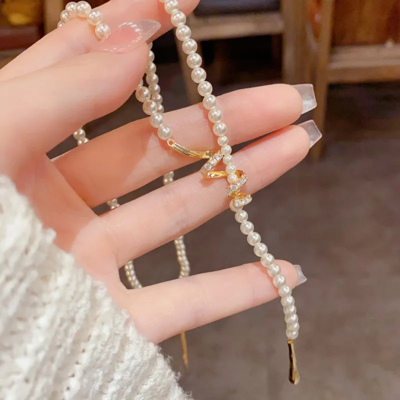 Легкий роскошный высококачественный осенне-зимний длинный стиль с жемчужной