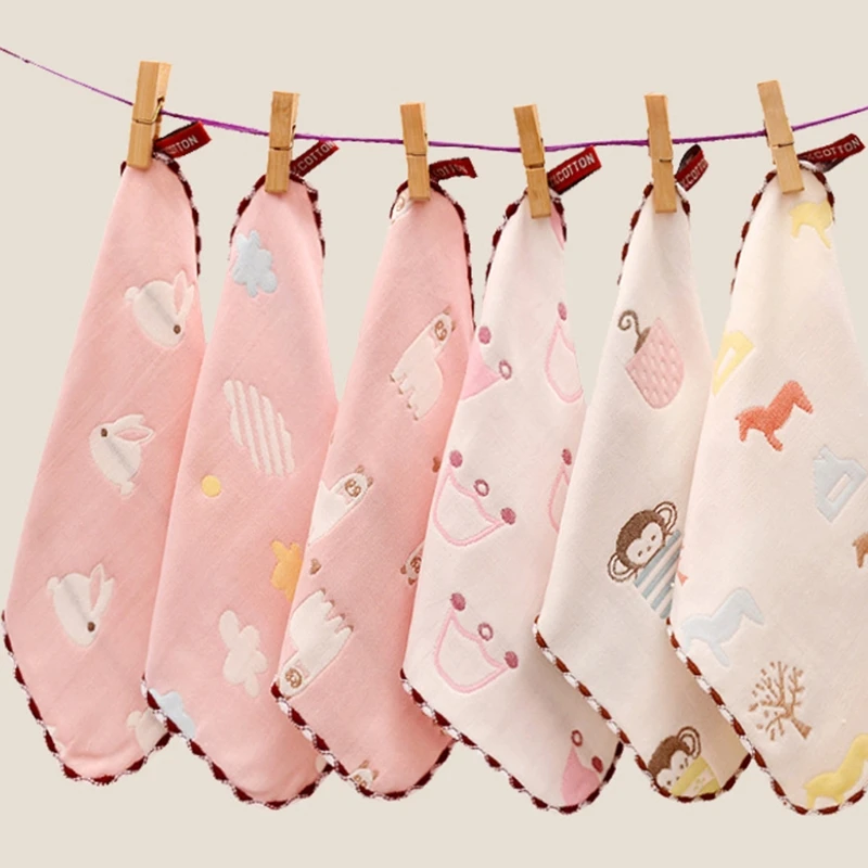 Baby Muslin Washcloth Soft Cotton Newborn Infant Cloth Wipe Pocket Monkey/Crown/Giraffe/Mushroom Lovely Washcloth images - 6