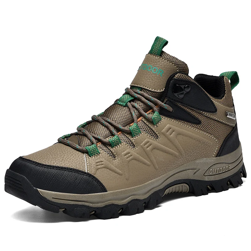 

High Quality Leather Hiking Shoes Durable Outdoor Sport Men Trekking Leather Shoes Lace-Up Climbing Hunting Sneakers
