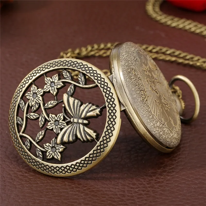 Бронзовый чехол Half Hunter Butterfly Flower унисекс аналоговые кварцевые карманные часы с