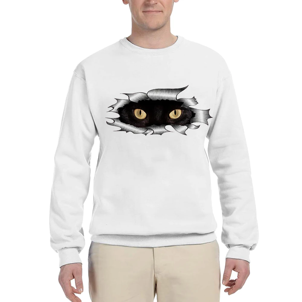

CLOOCL Fashion Animal Sweatshirt Black Cat Peeping Printed Streetwear Women Casual Shirts Long Sleeve Sportwear Men Clothing
