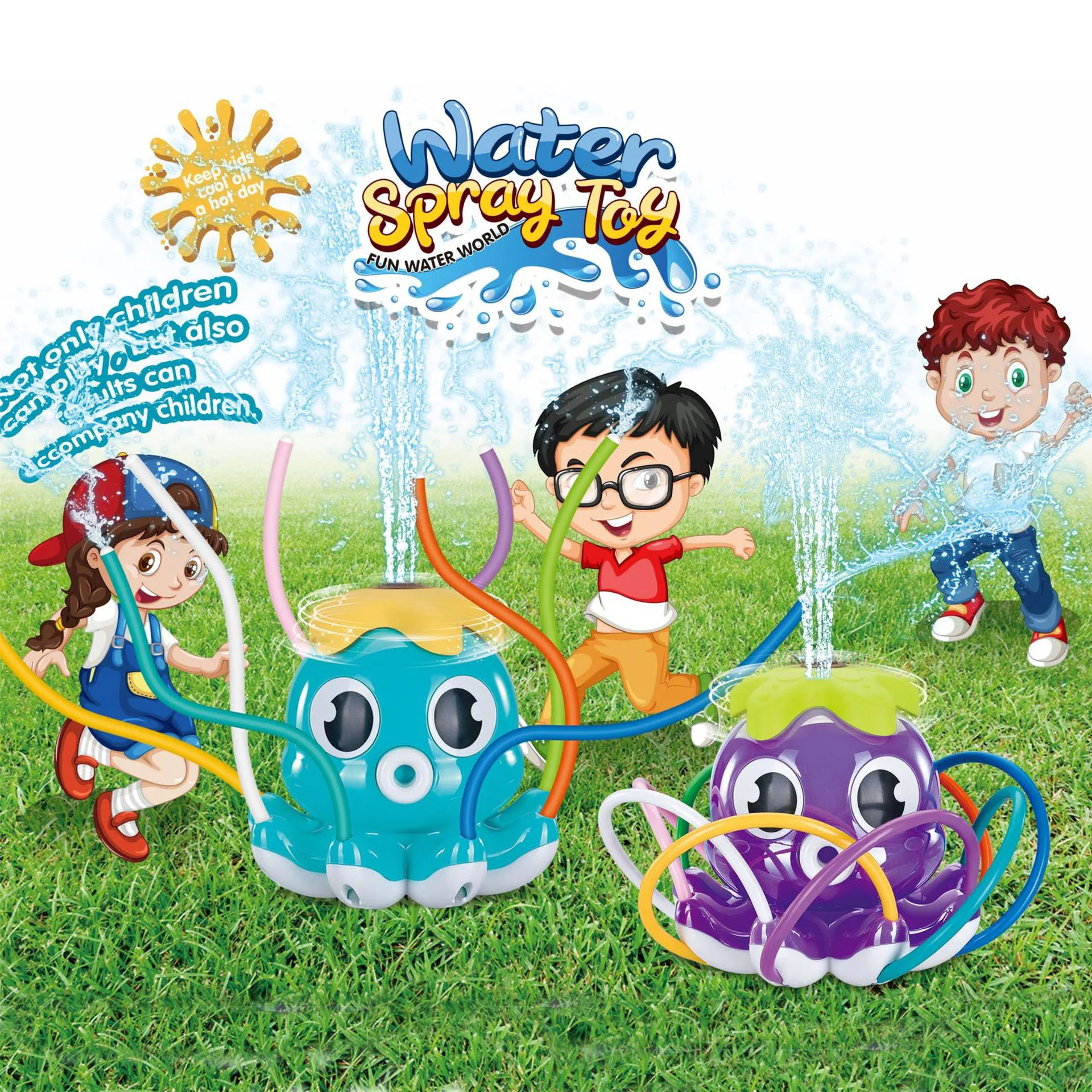 

Water Spray Outdoor Toy Spinning Octopus Sprinkler Backyard Garden Water Toys Summer Yard Cartoon Splash Sprinkler Toy for Kids