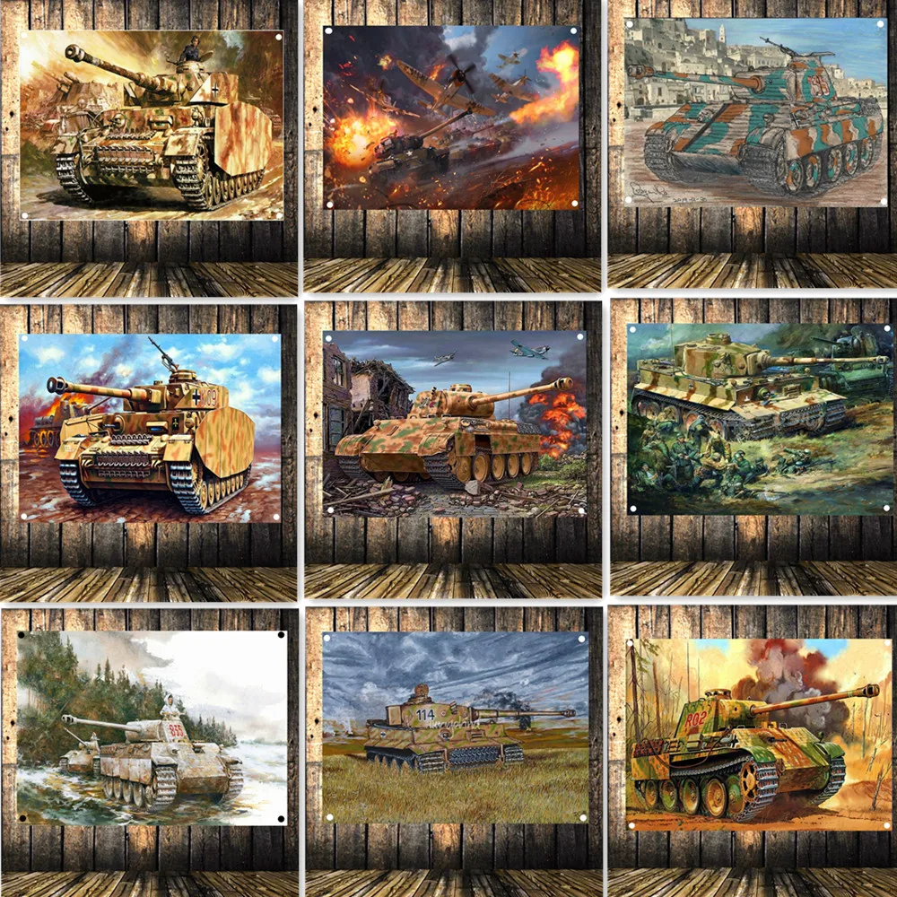 

Танки WW II Ti, плакаты на стену с фонарями, военная броня, оружие, боевое искусство, баннеры, настенная живопись, наклейка для домашнего декора