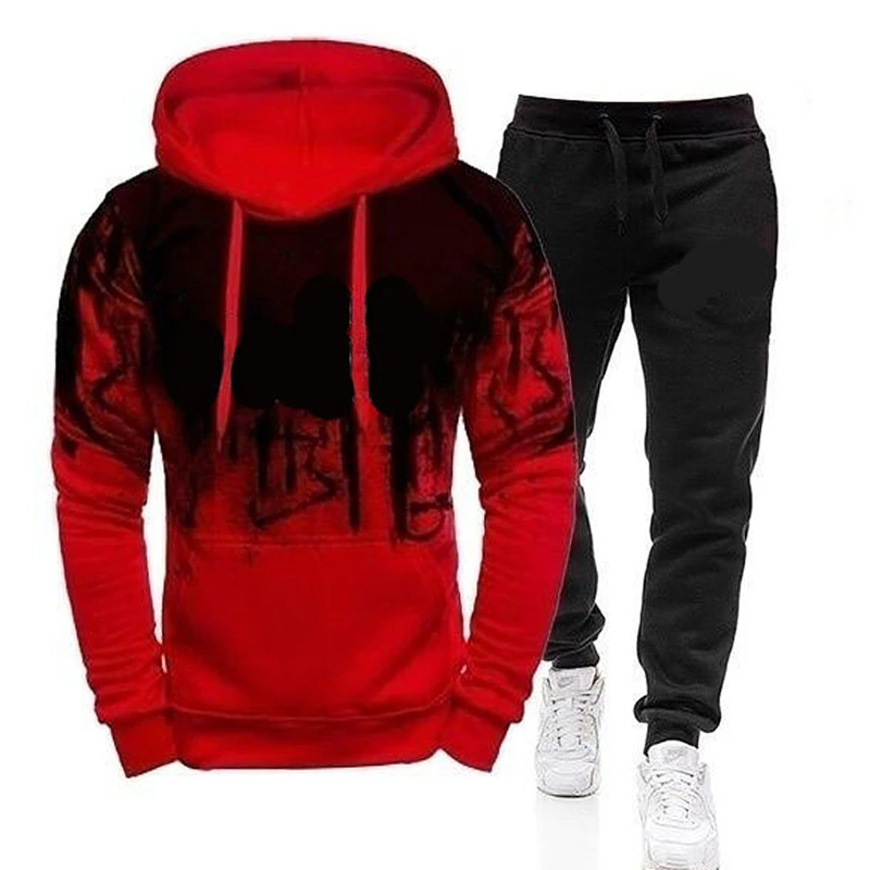 

2022 new fashion pattern ink printing hooded suit men's outdoor sports fitness leisure pullover sweater to map customization