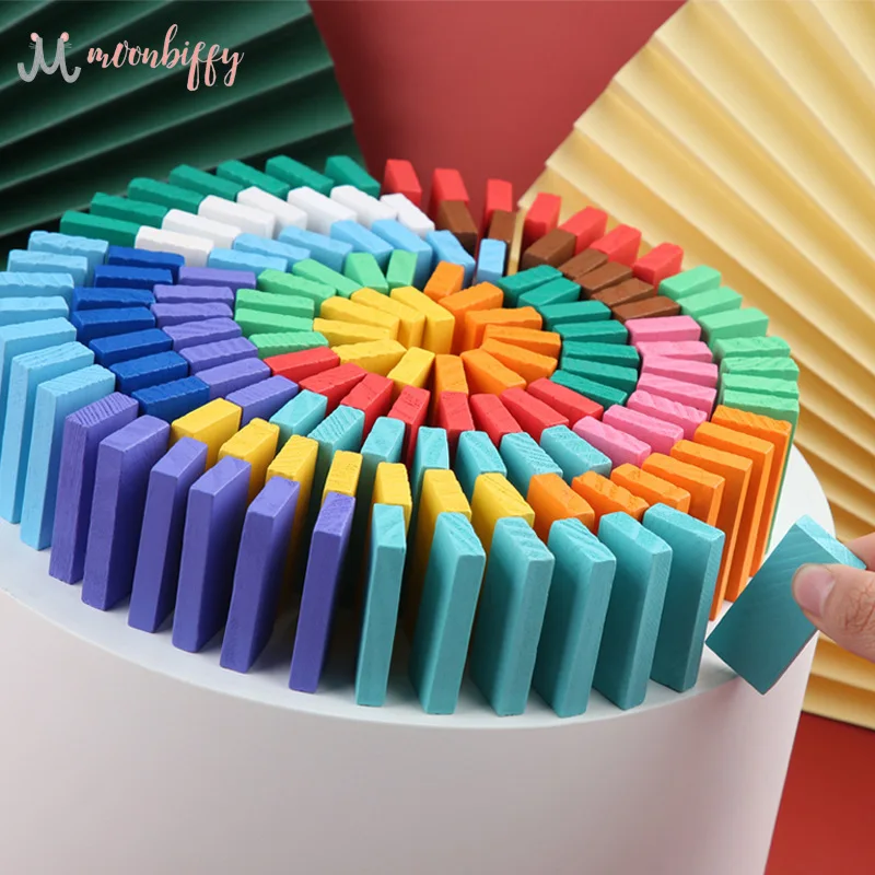 

Rainbow Wood Blocks Dominos Set Jigsaw Toys for Children Montessori Early Learning Dominoes Games Educational Toys Gift