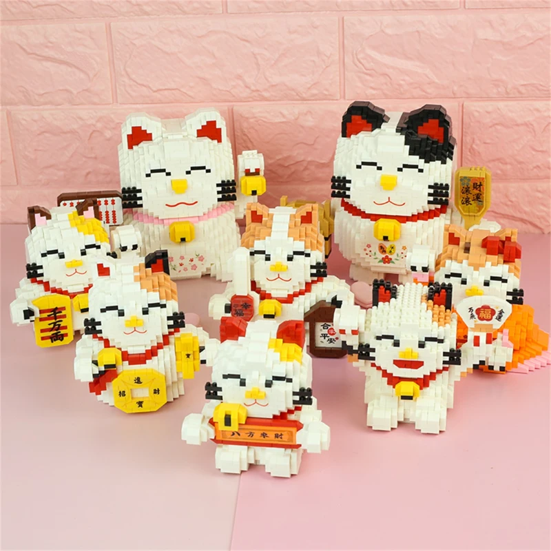 

Набор микро-блоков Lucky Cat, Милая модель мультяшных кошек, конструктор «сделай сам», игрушки, китайская культура, фигурки аниме удачи, Новогодний подарок