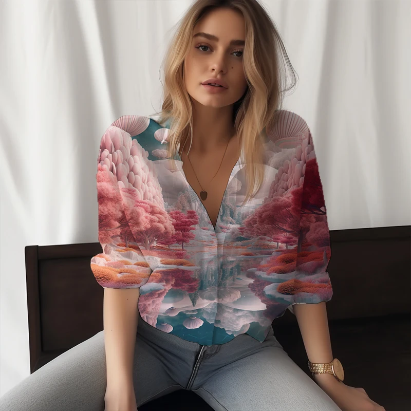 

Новинка 2023, женская рубашка с рисунком фантазии, женская рубашка с 3D принтом, Повседневная Красивая женская рубашка, модная трендовая Высококачественная женская рубашка