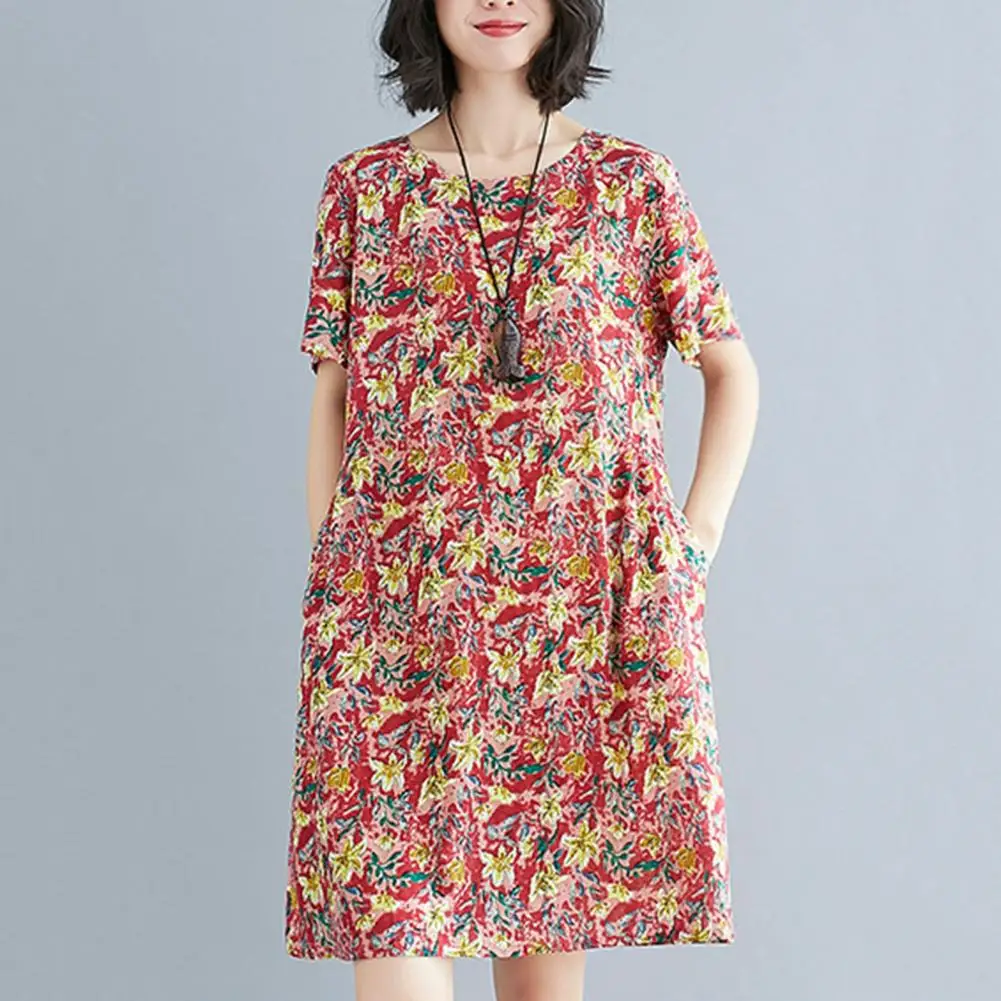 Fashionable Women Dress Side Pocket Relaxed Fit Large Hem Summer Dress  Polyester Casual Dress Dating Wear