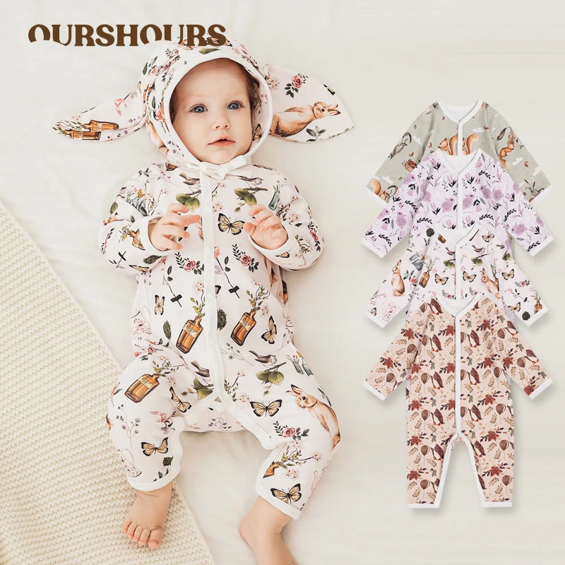 

Детские хлопковые мягкие комбинезоны с длинным рукавом и пуговицами, комбинезоны для новорожденных для мальчиков и девочек, боди с мультяшным принтом