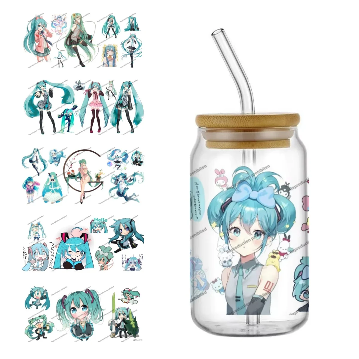 Фото Наклейки для стаканов Hatsune Miku UV DTF, 16 унций, самоклеящиеся, моющиеся, для стеклянных бутылок, DIY, прочные, для автомобиля №1