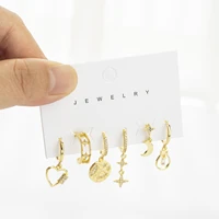 sipengjel 6 pcs fashion geometric hollow heart pendant earrings set korea style small hoop earring for women jewelry 2021