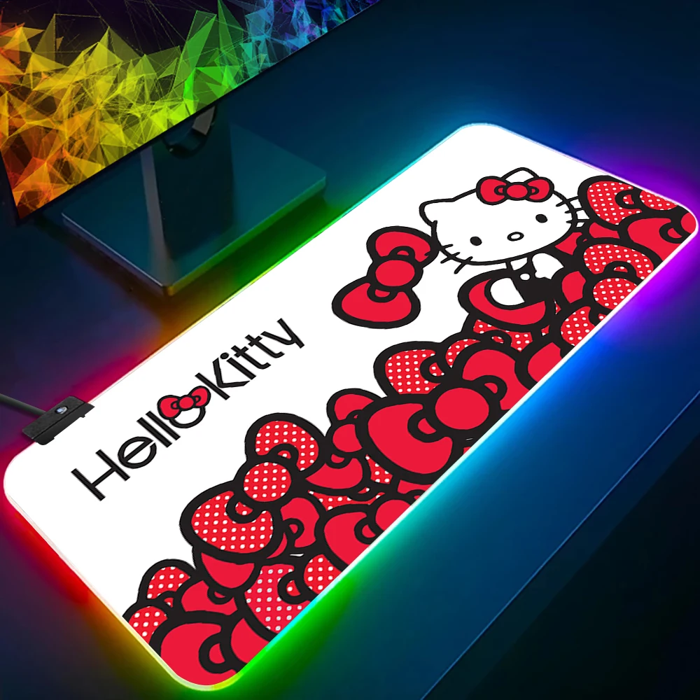 Симпатичный Kawaii Hello Kitty RGB Pc геймерский коврик для клавиатуры и мыши светодиодный