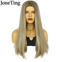 jt synthetic 24inch blonde long natural straight wig hightilght brown color fake hair heat resistant fiber cosplay wig for women
