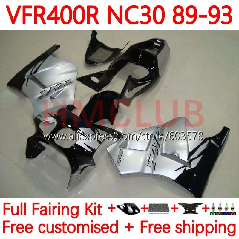 

Body For HONDA VFR400 V4 VFR400R RVF VFR 400 R RR CC 1989 1990 1991 1992 1993 NC30 89 90 91 92 93 Fairing 133No.16 black silvery