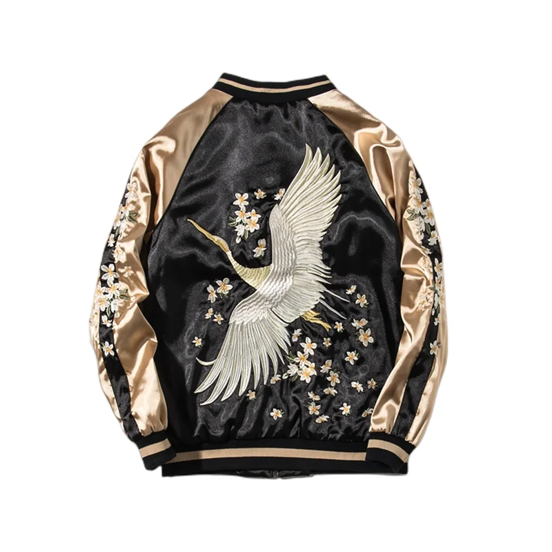 

Couple's Yokosuka Embroidered Jacket Baseball Uniform Men's Spring and Autumn Loose Satin Jacket Women's Double-Sided Wear