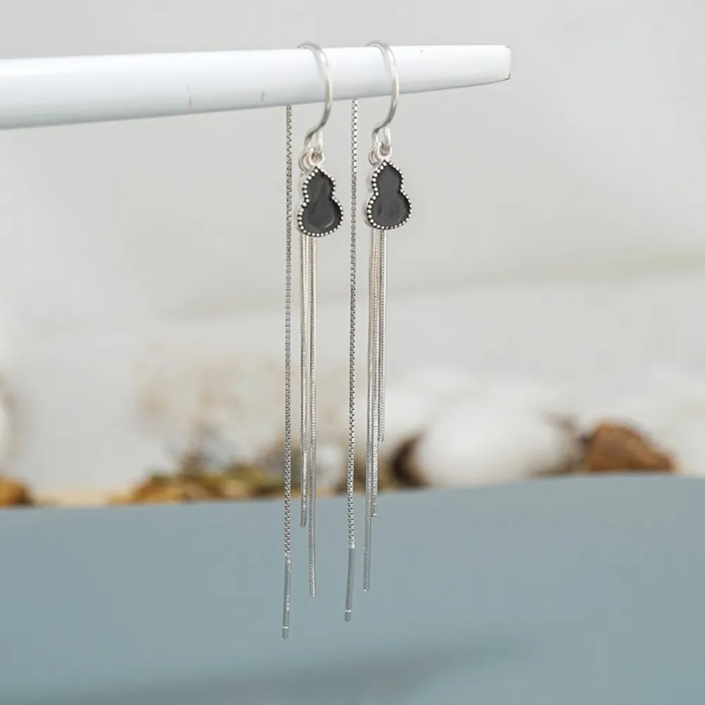 

Sterling Silver Gourd Fashion Ear Liner Long Temperament Anti-loss Earrings Female Tassels Face Thin Silver Earrings