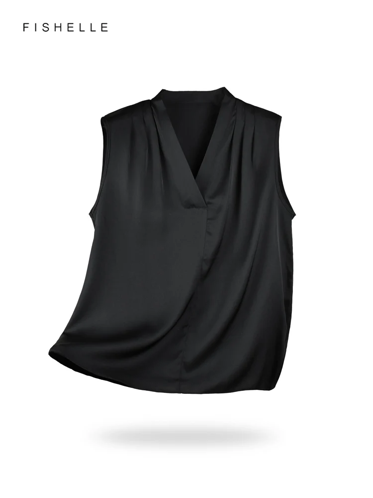 

Classics Black Real Silk Tank Top Women's Natural Silk Bottom V-neck Sleeveless Regular Suit Inner Pair Commuter Outer Wear Top