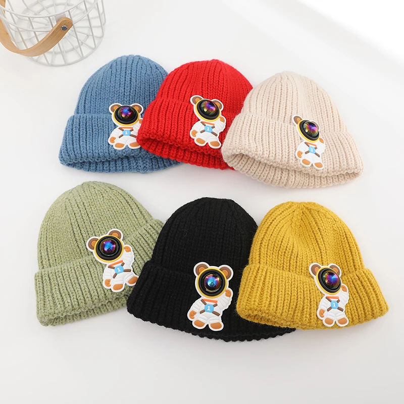 

Korean Baby Autumn Winter Hat Cute Astronaut Knitted Warm Newborn Cap Infant Beanie Solid Color Baby Girl Boy Soft Crochet Hats
