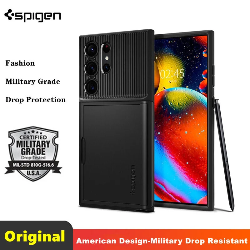 

Spigen Slim Armor CS Simple Design Fashionable Appearance For Samsung Galaxy S23 Ultra Case，Sliding Door Card Slot Can Accommoda