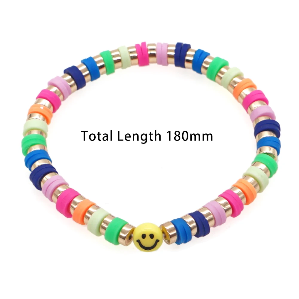 Polymer Clay Bracelet Glass Beads Shell Heishi Smile Anklet Handmade Adjustable Braided Waterproof Multi Coloured Unisex
