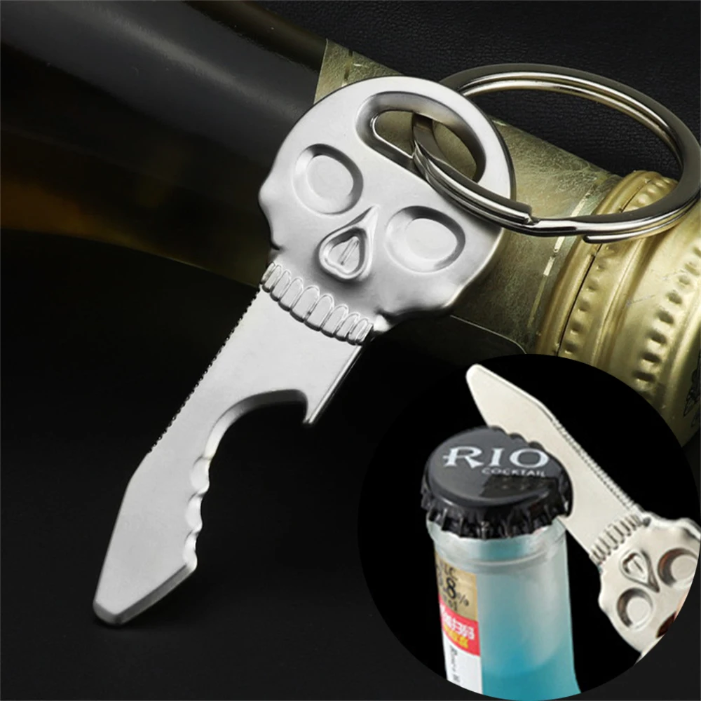 

Creative Skull Bottle Opener Keychains Metal Zinc Alloy Keyring Men Corkscrew Key Holder Outdoor Activities Tools Car Key Chain