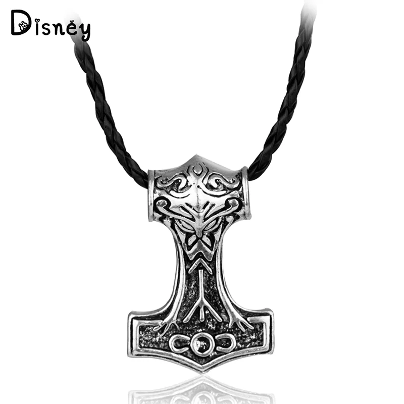 

Marvel Thor God of Tricks Loki Necklace Vintage Metal Silvery Thor Hammer Pendant Necklace Accessory For Men Jewelry Gifts
