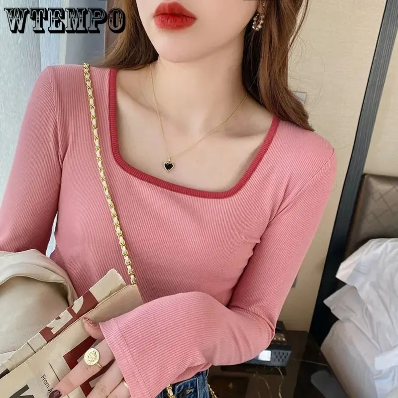 

Футболка женская тонкая трикотажная с квадратным вырезом и длинными рукавами