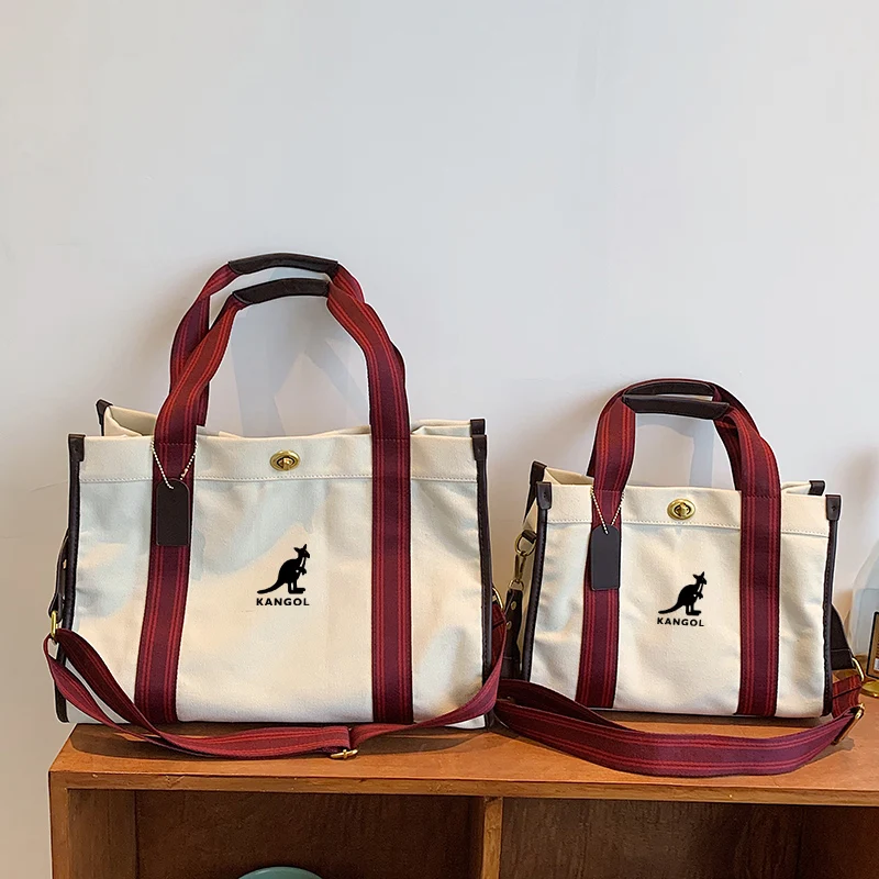 kangol Canvas Tote Handbag For Women Large Capacity Contrast Color Wide Strap Shoulder Bags 2023 Designer Big Shopper Tote Bag